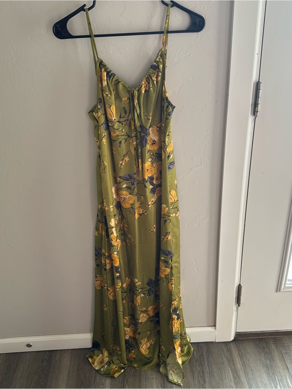 SHEIN Olive Green Floral Maxi Slip Dress with Yellow & Navy Blooms
